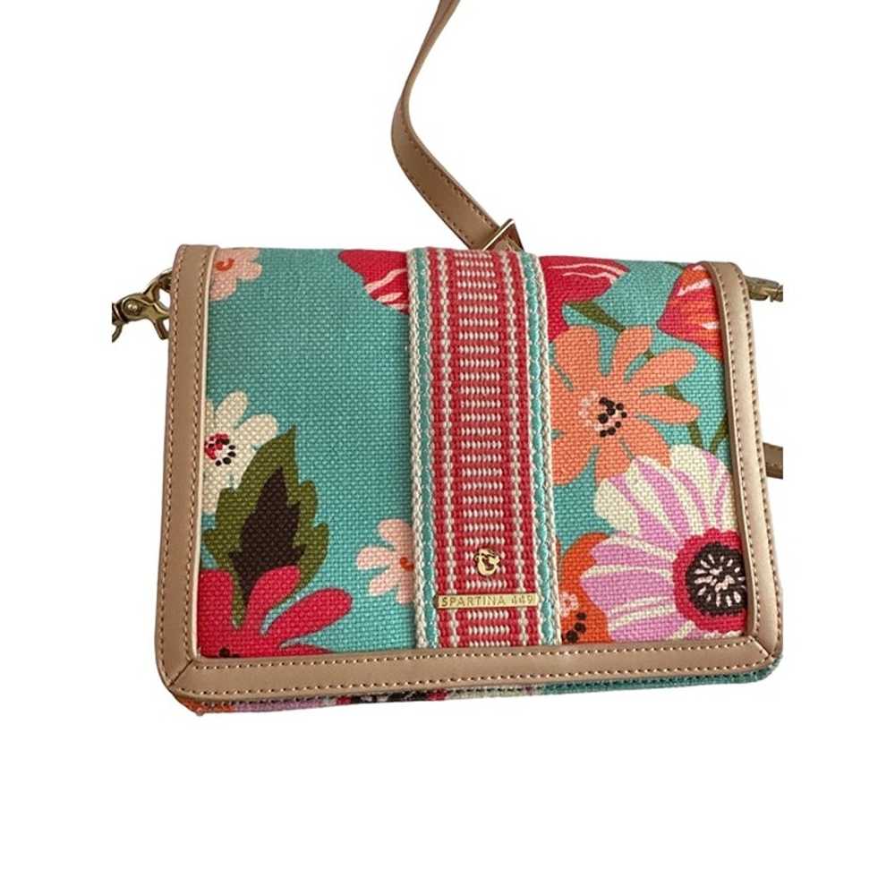 Spartina 449 Crossbody Natural Linen & Leather Bl… - image 3