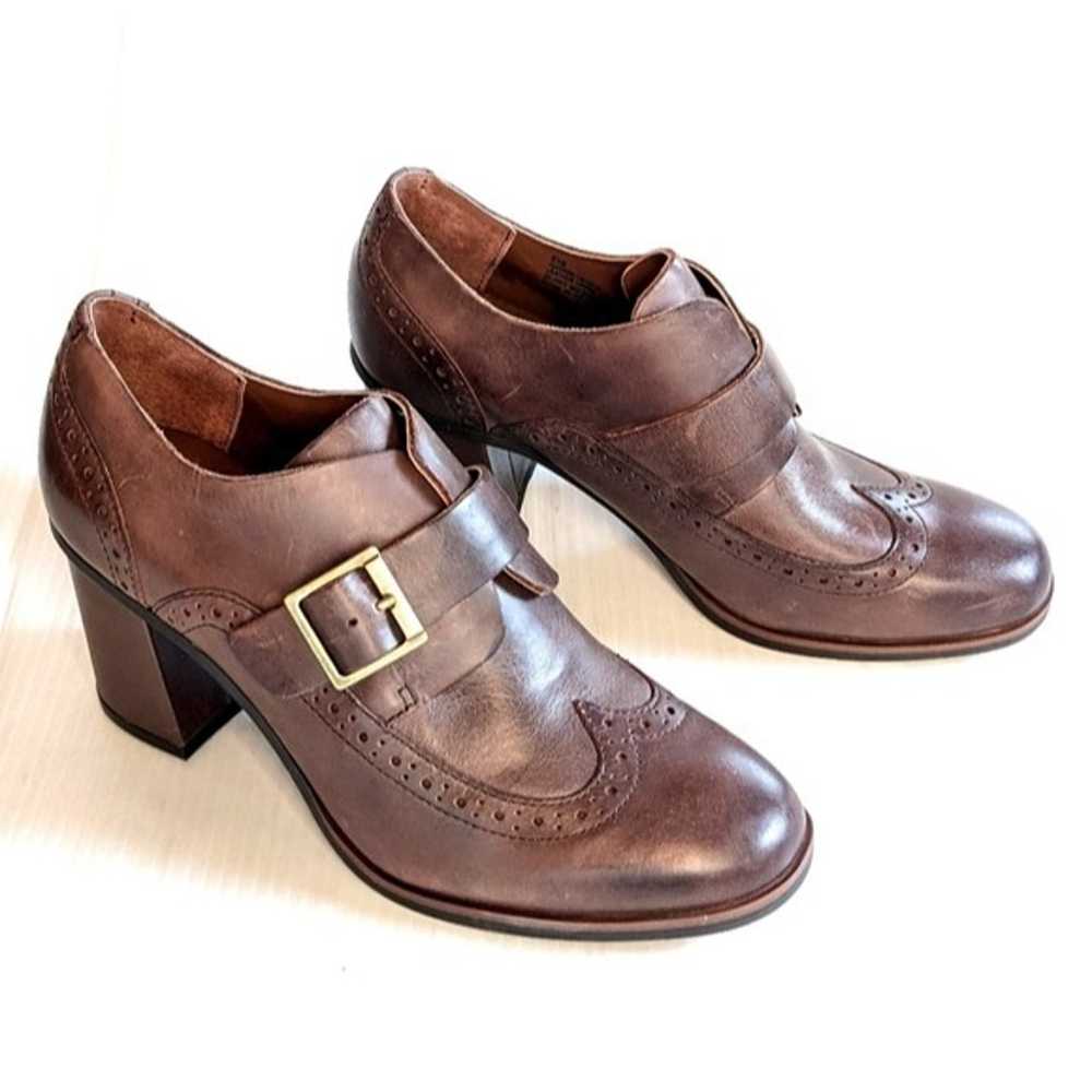 KORKS women's monk strap oxford heels brown leath… - image 1