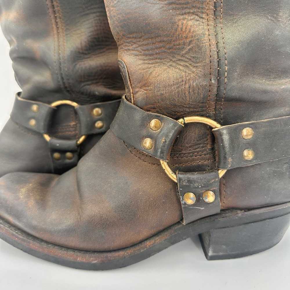 Frye Vintage Brown Leather Knee High Moto Harness… - image 5