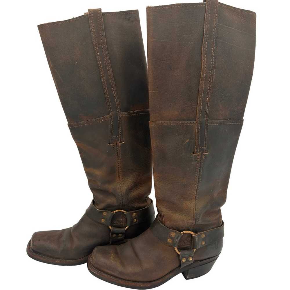 Frye Vintage Brown Leather Knee High Moto Harness… - image 6