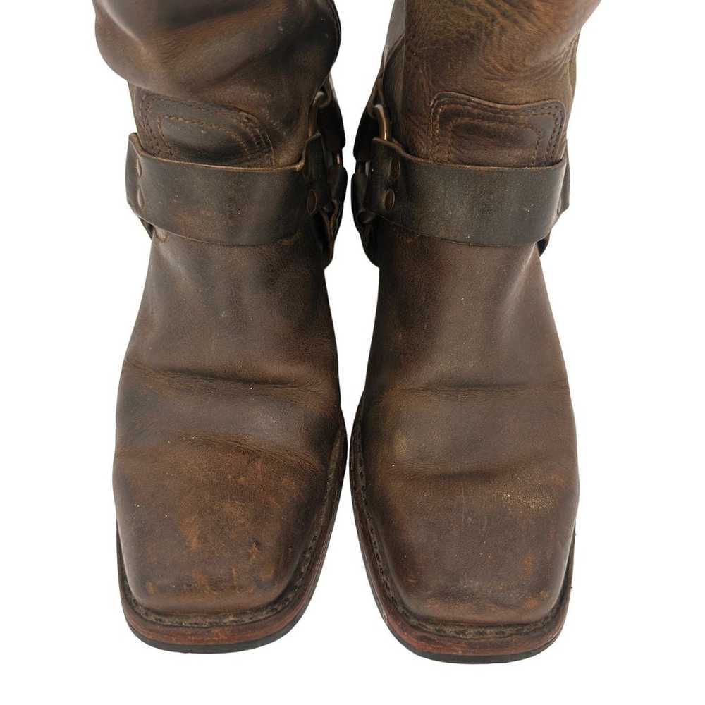 Frye Vintage Brown Leather Knee High Moto Harness… - image 7