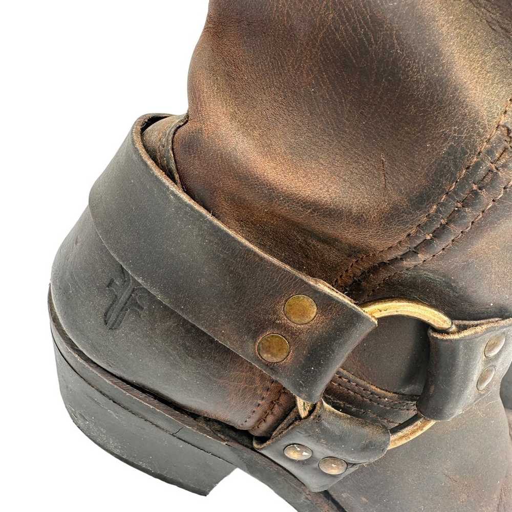 Frye Vintage Brown Leather Knee High Moto Harness… - image 9