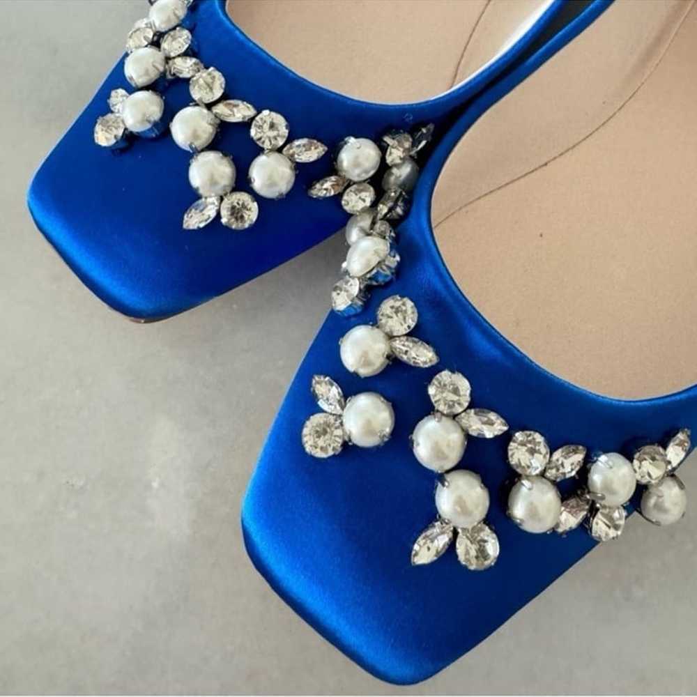 Zara pearl/rhinestone embellished royal blue sati… - image 1