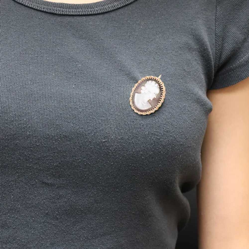 Black Mother-Of-Pearl Cameo Brooch Pin Pendant Ov… - image 2