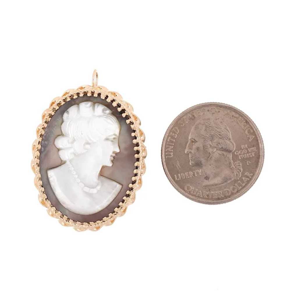 Black Mother-Of-Pearl Cameo Brooch Pin Pendant Ov… - image 7