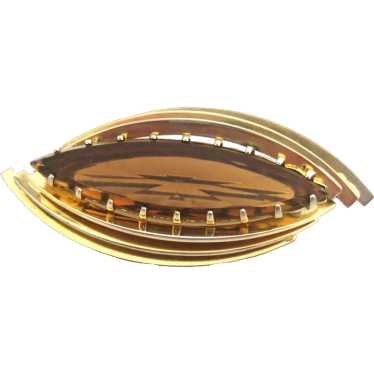 Elegant Double Crescent Gold Tone Pin Elongated A… - image 1
