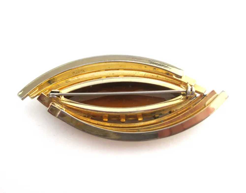 Elegant Double Crescent Gold Tone Pin Elongated A… - image 3