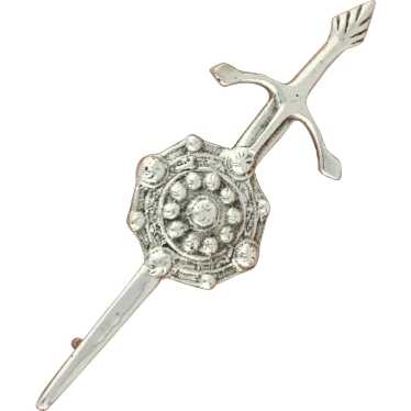 Sterling Silver Vintage Sword & Shield Brooch