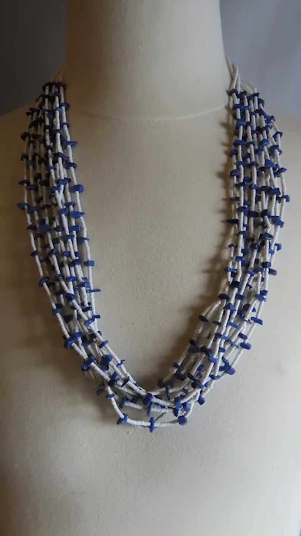 Vintage Heishi and Lapis Multi Strand Necklace - image 2