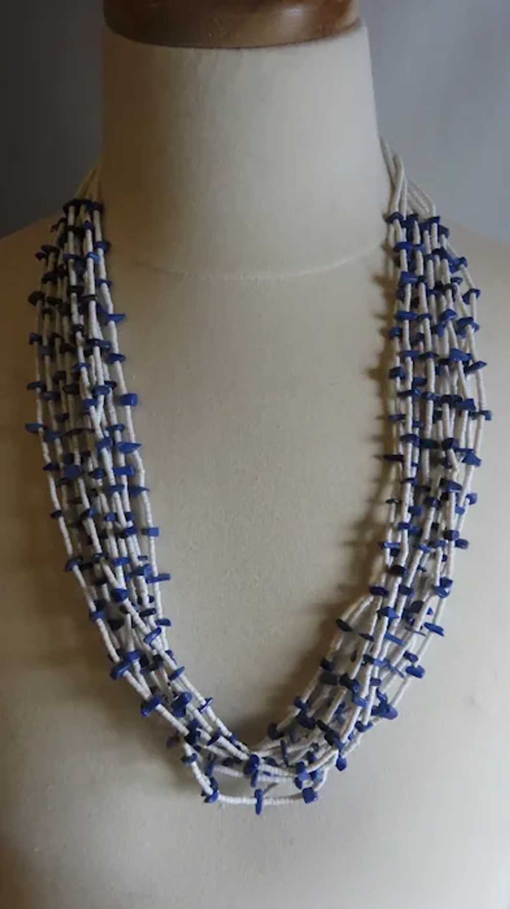 Vintage Heishi and Lapis Multi Strand Necklace - image 5