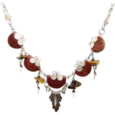 Peruvian Wire-Work Festoon Necklace, Brown Agate … - image 1