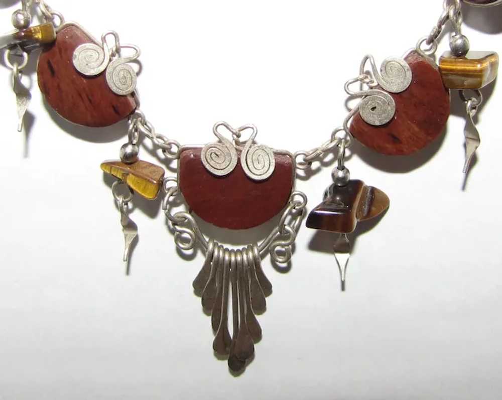 Peruvian Wire-Work Festoon Necklace, Brown Agate … - image 2