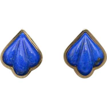 Vintage Lapis Lazuli and 14k Gold Omega Back Earr… - image 1