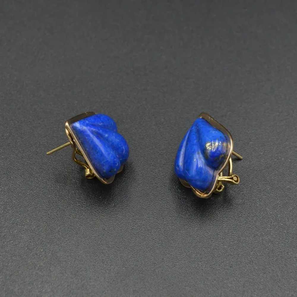 Vintage Lapis Lazuli and 14k Gold Omega Back Earr… - image 6