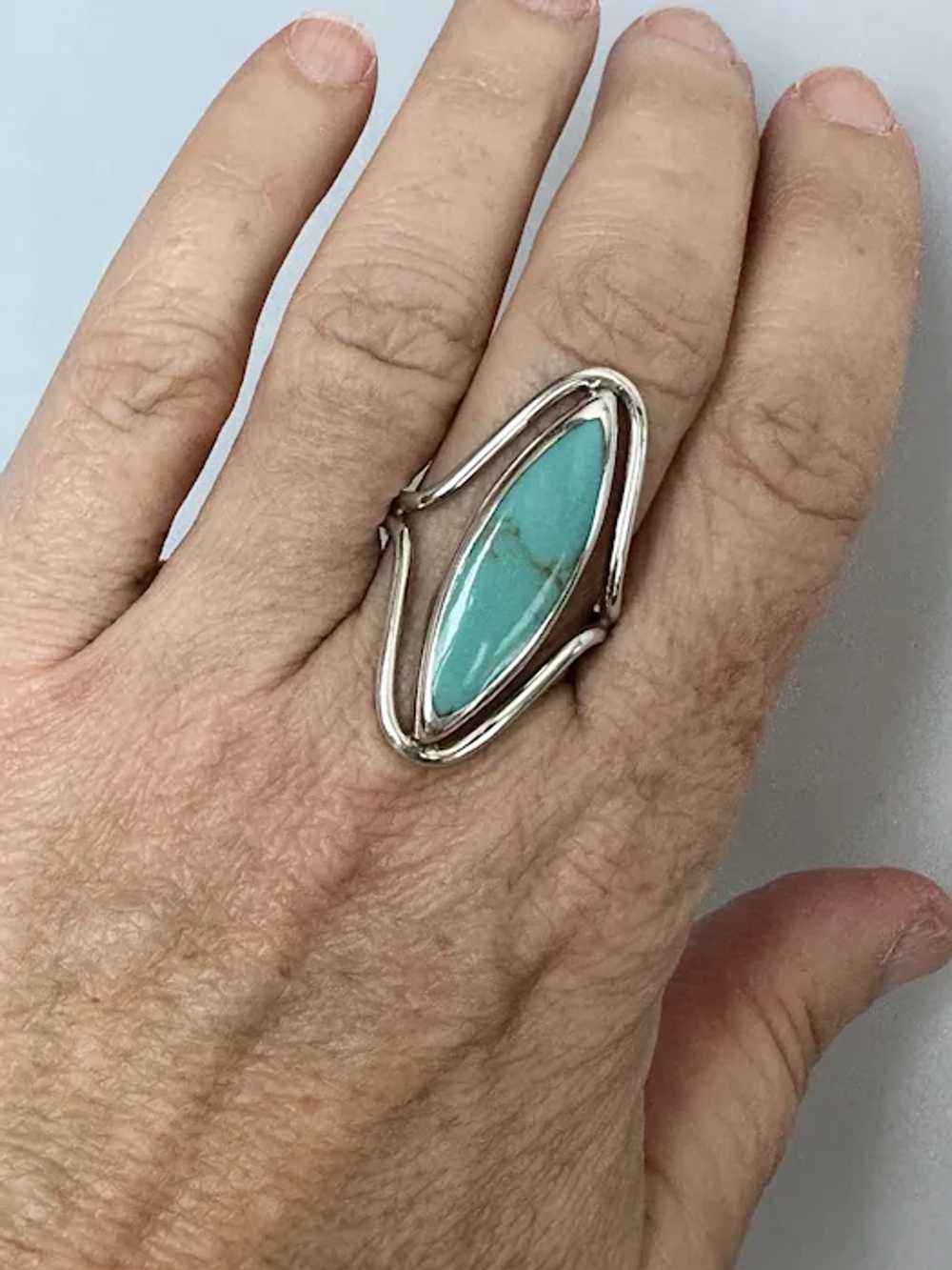 Large Turquoise and Sterling Ring - image 5