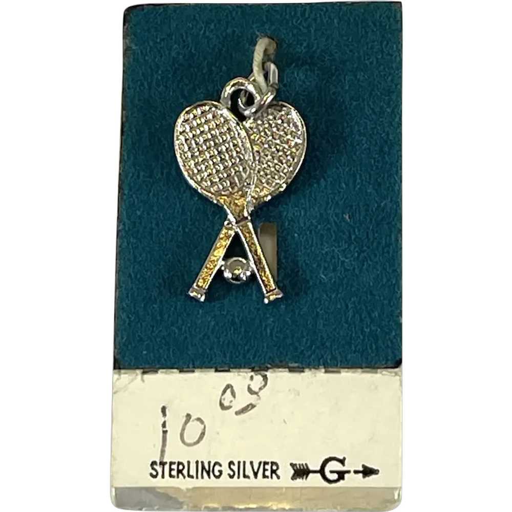 Sterling Silver Tennis Racket Charm on Original C… - image 1