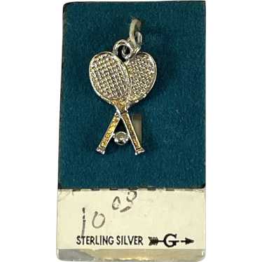 Sterling Silver Tennis Racket Charm on Original C… - image 1