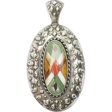 Elegant vintage sterling silver inlaid gemstones … - image 1