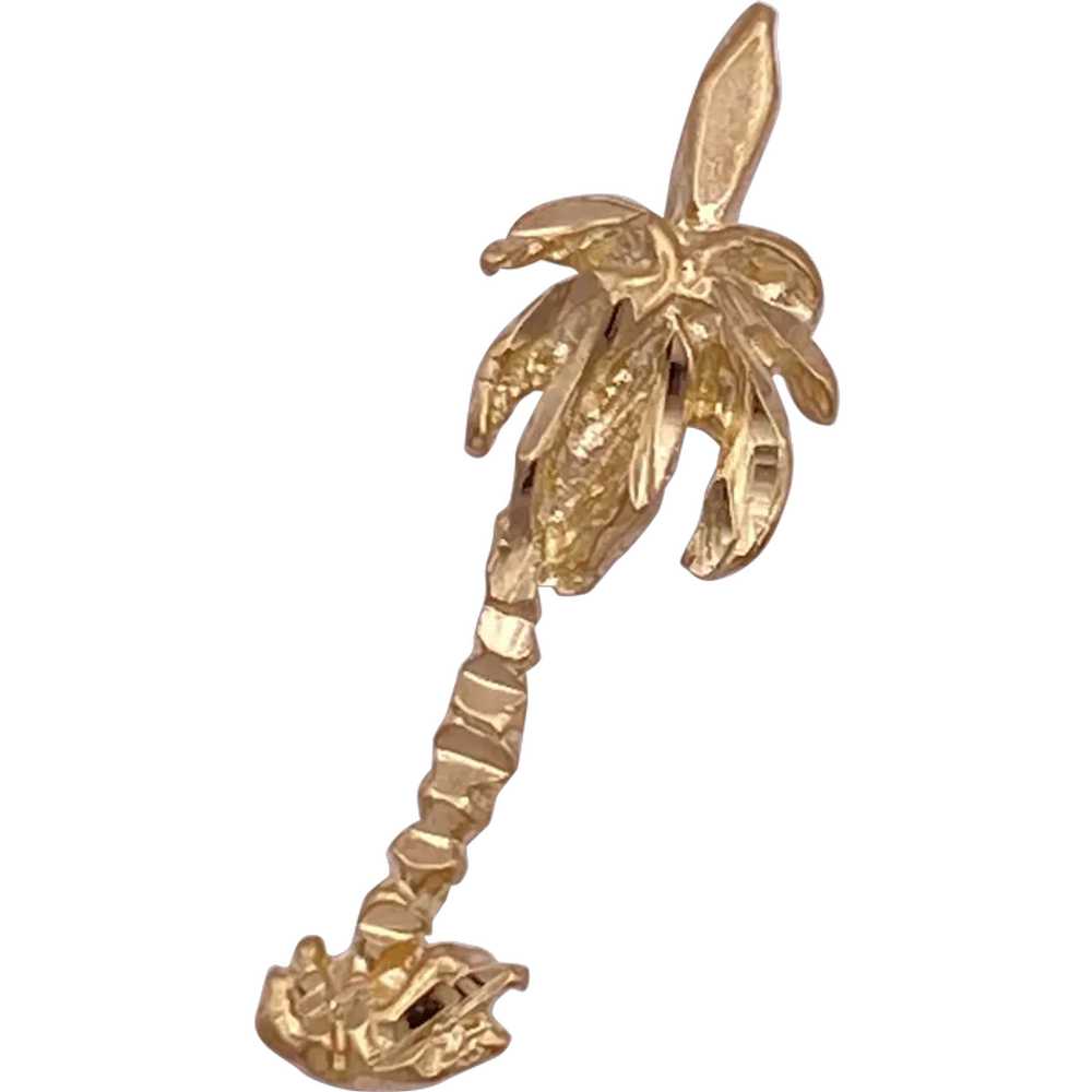 Tropical Palm Tree Vintage Charm 14K Gold - image 1
