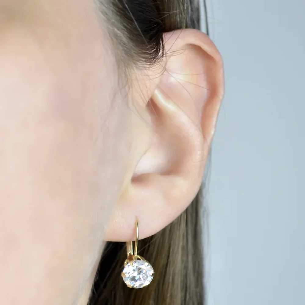 Vintage 14k Gold and Cubic Zirconia Leverback Ear… - image 3