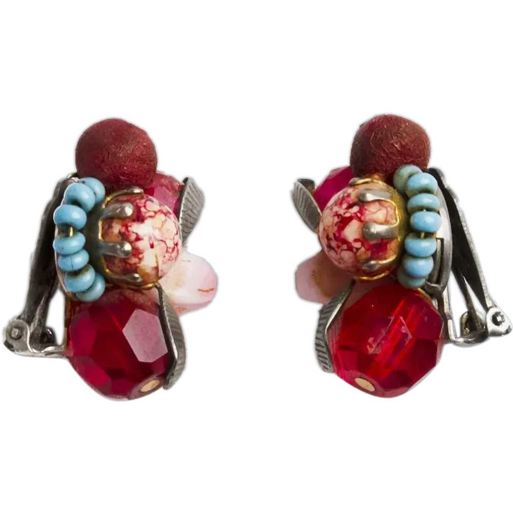 Hattie Carnegie Cluster Bead Earrings - image 1