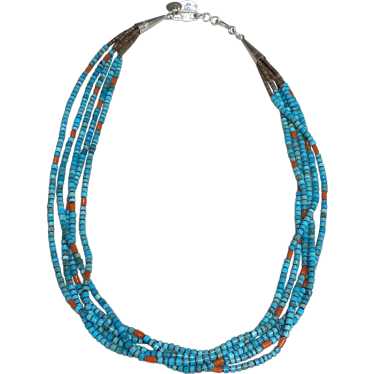 5 Strand Turquoise and Coral Necklace