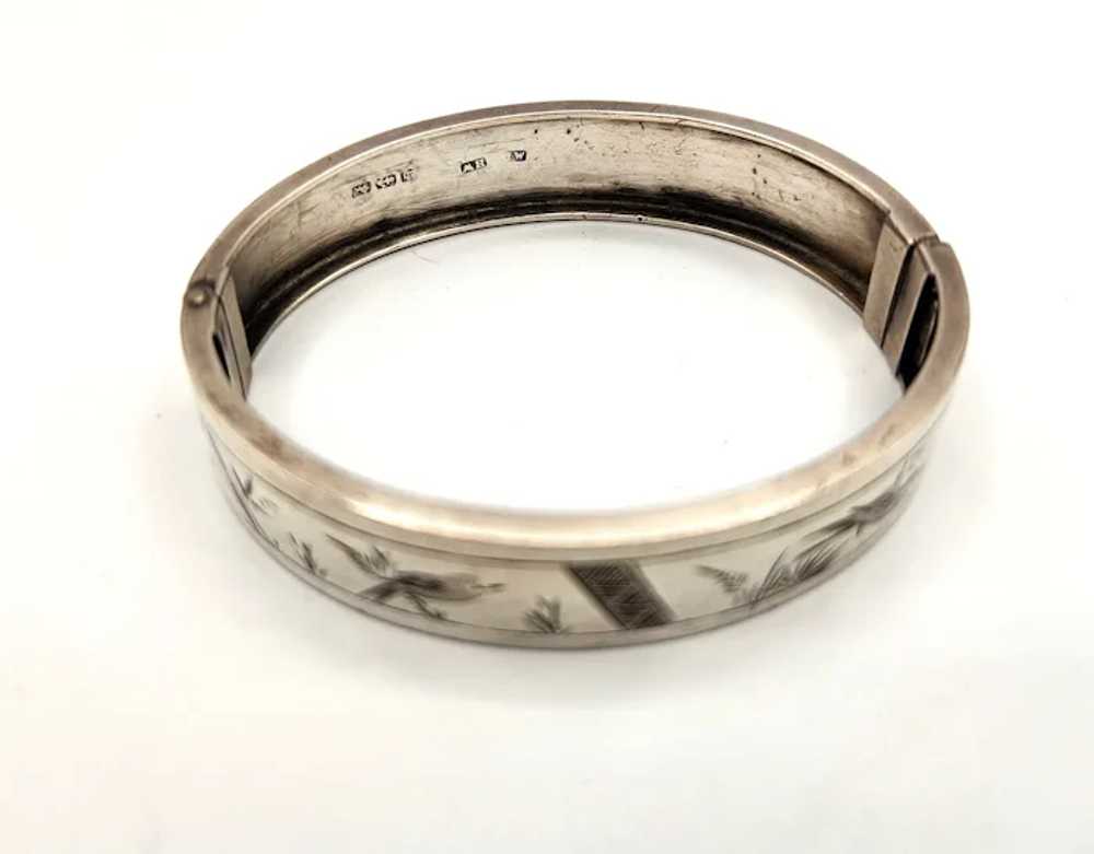 Antique Sterling Aesthetic Bangle Bracelet - Bird… - image 2