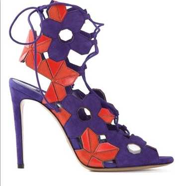 Casadei Purple/ Orange Suede Lace-Up Sandals