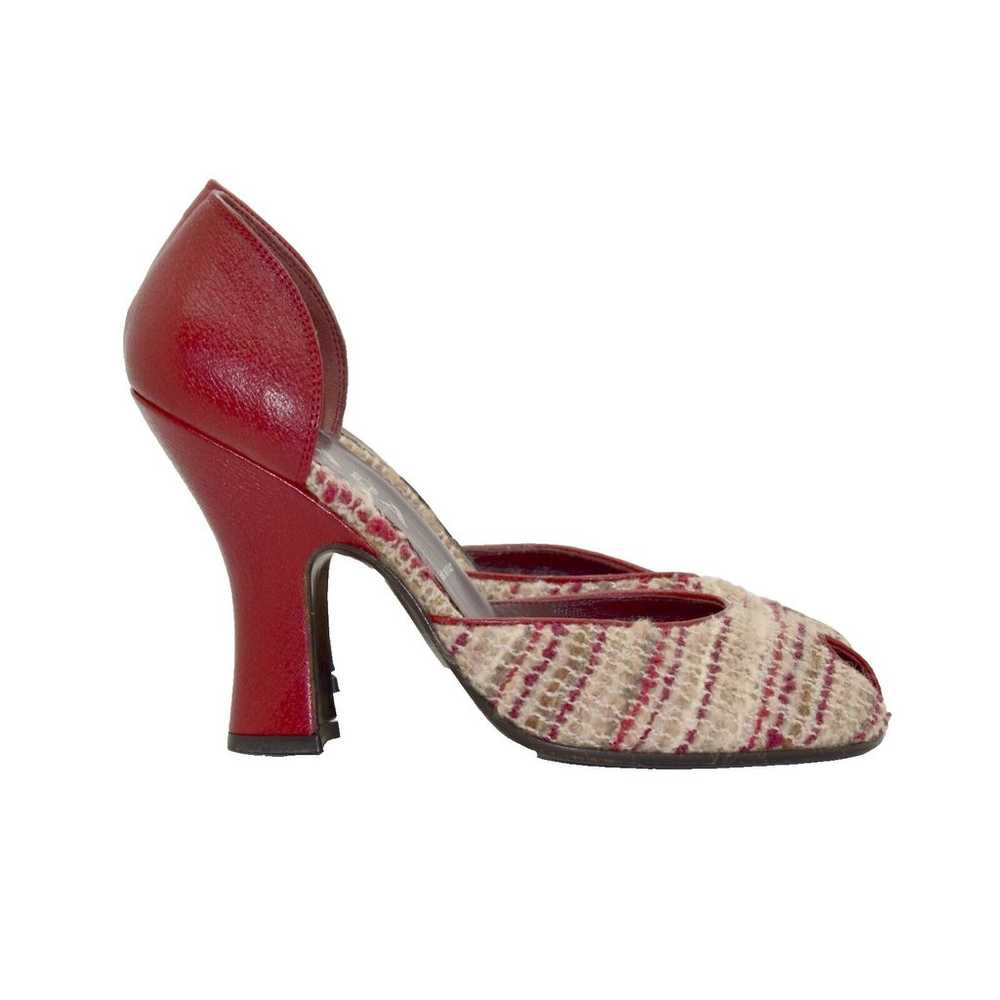C0 Auth PRADA D Orsay Red Leather Strappy Tweed P… - image 3