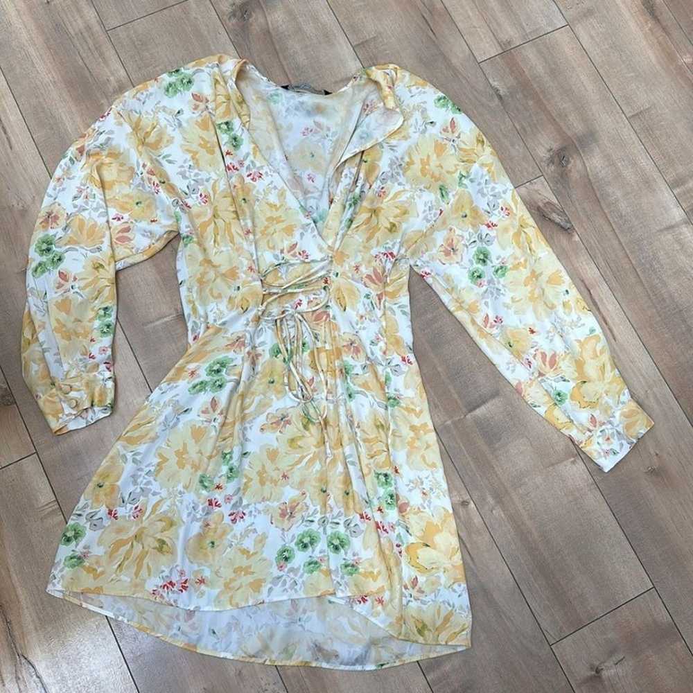 Zara Yellow Floral Corset Tie Front Mini Dress Lo… - image 3