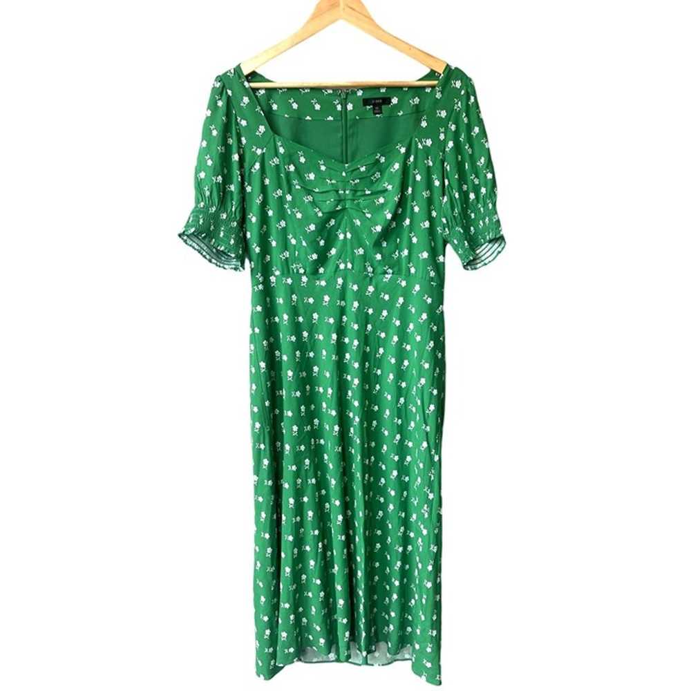 J. Crew Puff Sleeve Green Floral A-Line Sweethear… - image 1