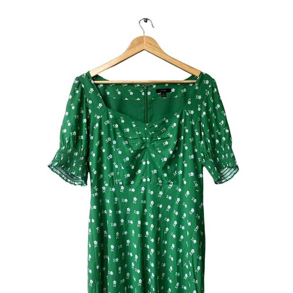 J. Crew Puff Sleeve Green Floral A-Line Sweethear… - image 2