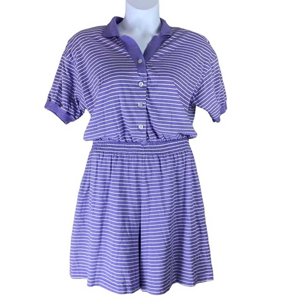 Vintage Romper Striped Purple White Collared Pock… - image 1