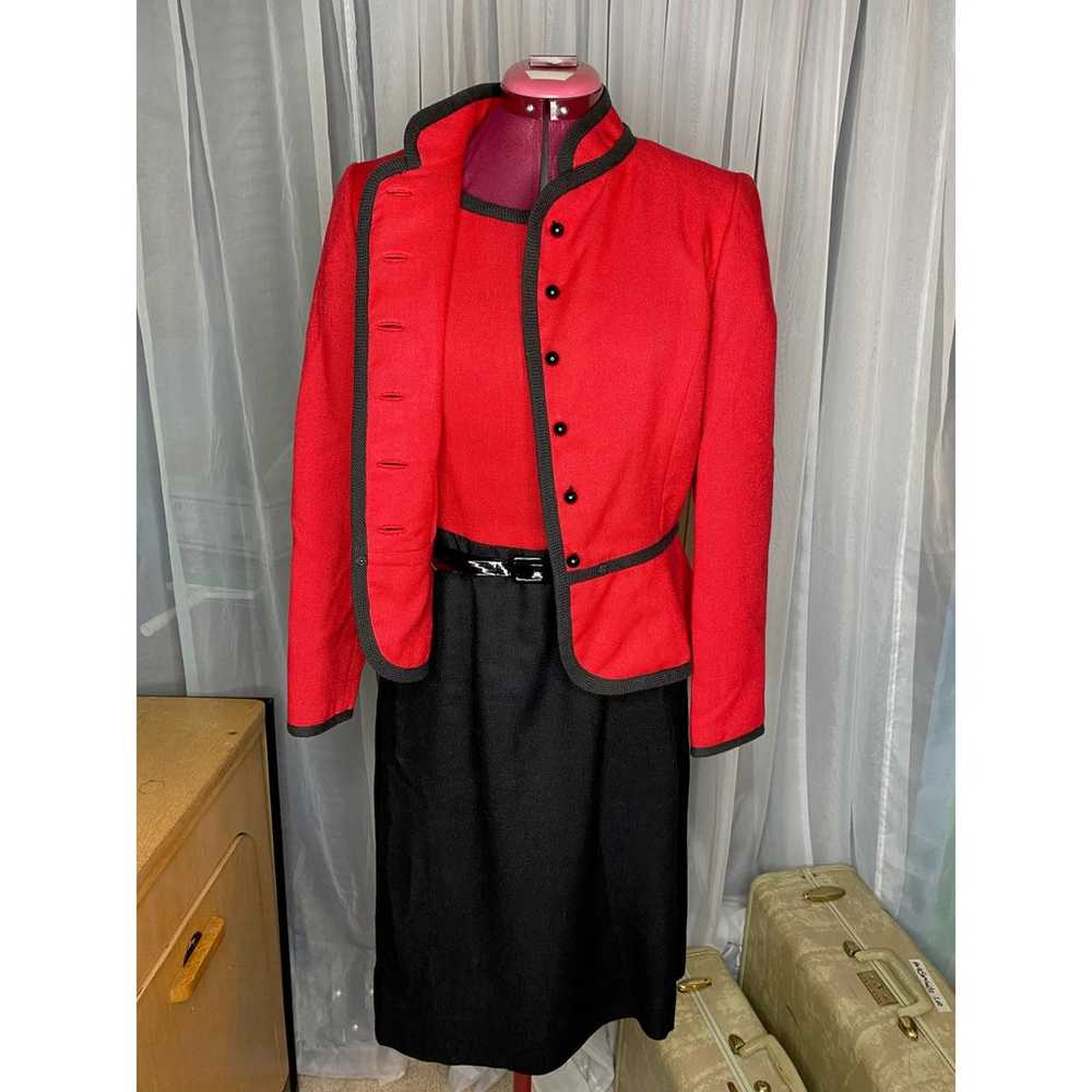 shirtwaist dress jacket Vintage red black sz L - image 10