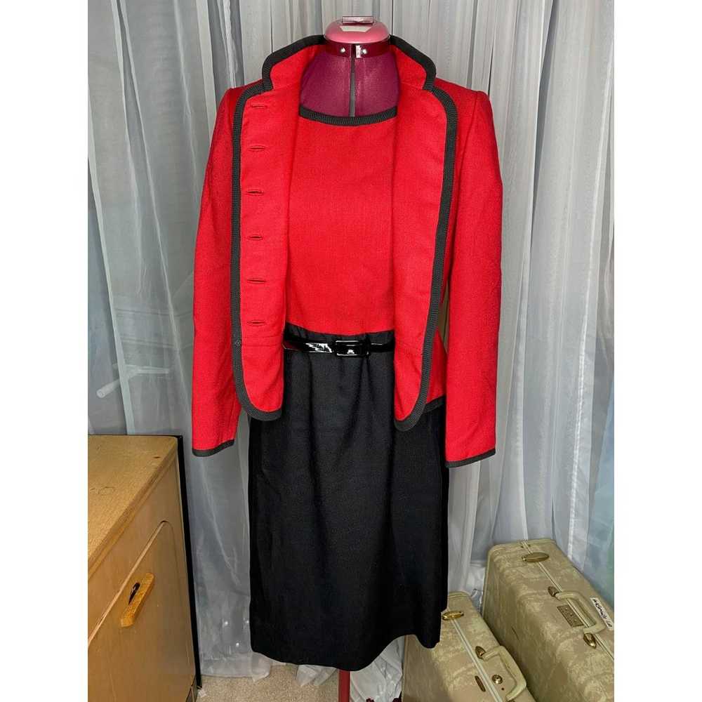 shirtwaist dress jacket Vintage red black sz L - image 11