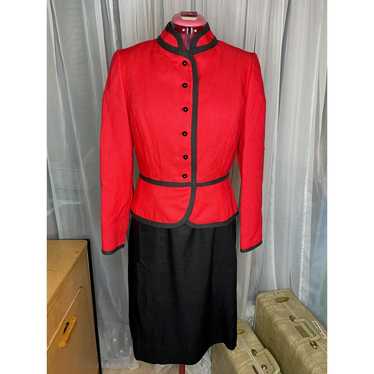 shirtwaist dress jacket Vintage red black sz L - image 1