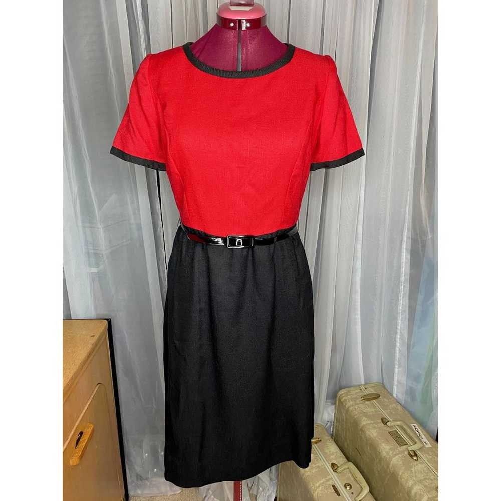 shirtwaist dress jacket Vintage red black sz L - image 2