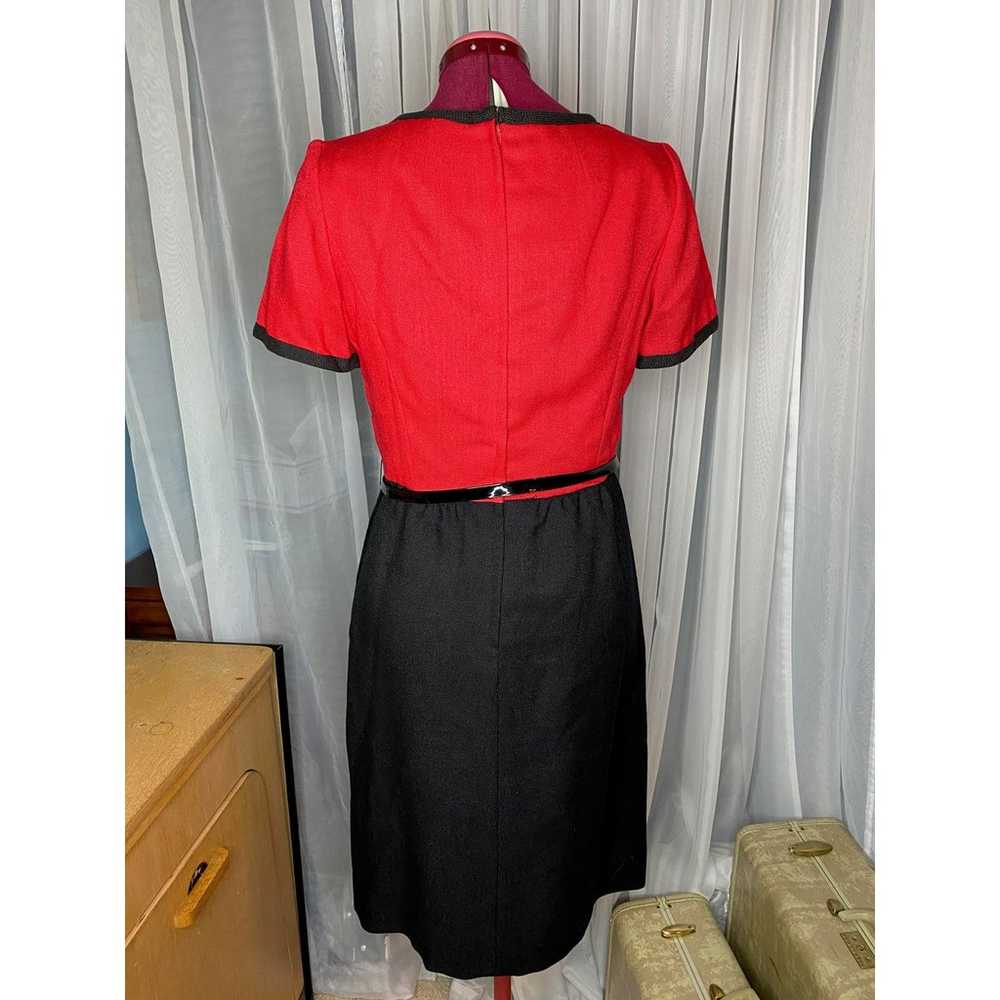 shirtwaist dress jacket Vintage red black sz L - image 5