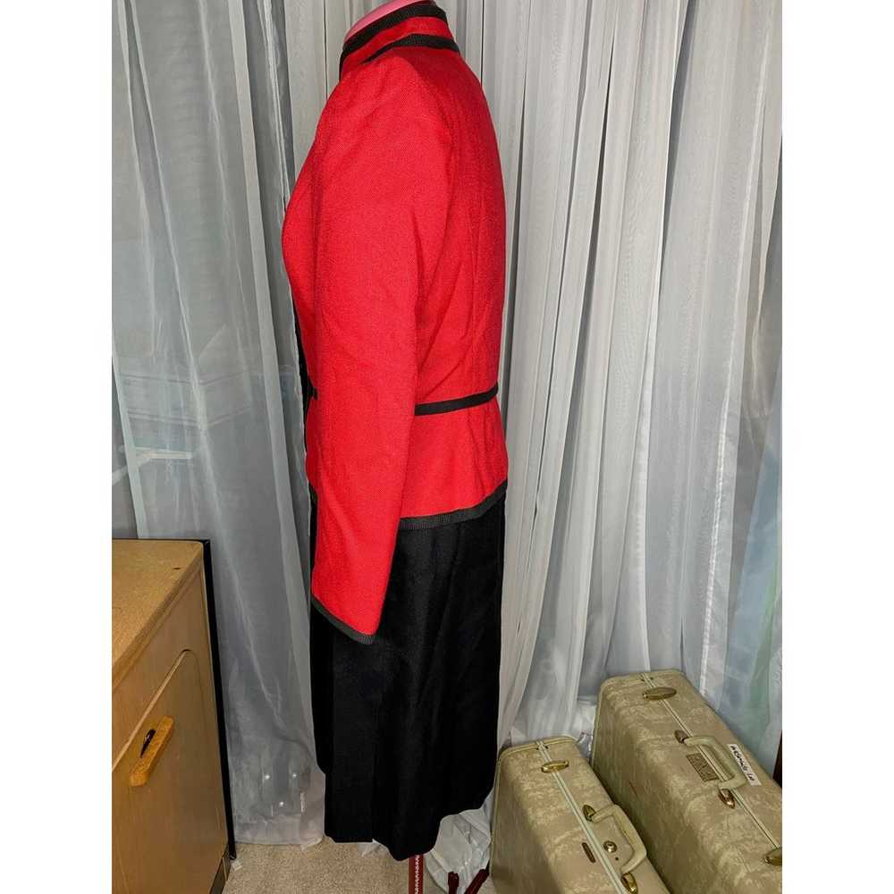 shirtwaist dress jacket Vintage red black sz L - image 6