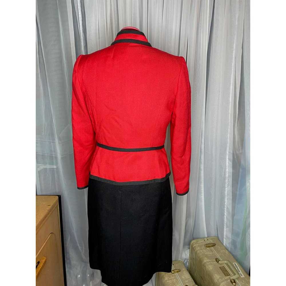shirtwaist dress jacket Vintage red black sz L - image 7