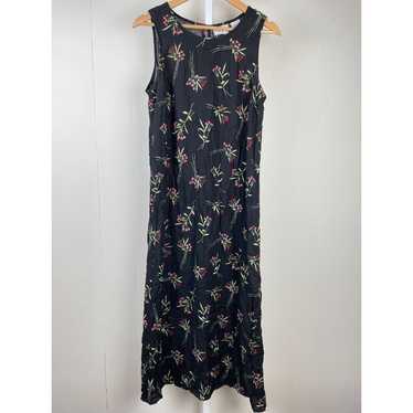 Vintage 90s Studio Ease Black Floral Maxi Dress 1… - image 1