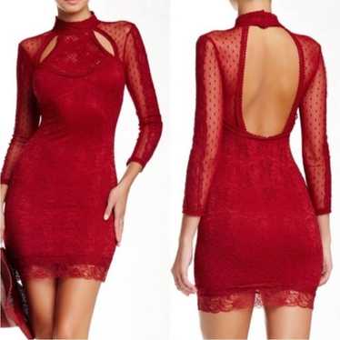 Free People Karlton Red Lace Long Sleeve Cocktail 