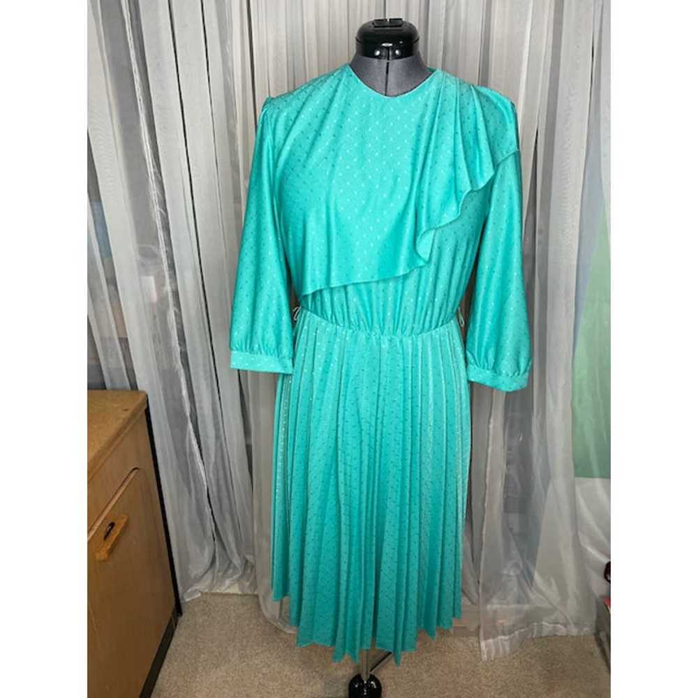 Dress draped front aqua blue green 1980s - image 1