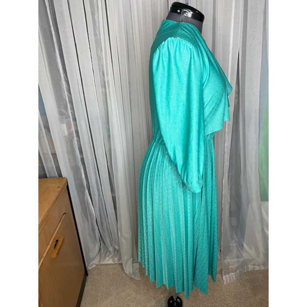 Dress draped front aqua blue green 1980s - image 6