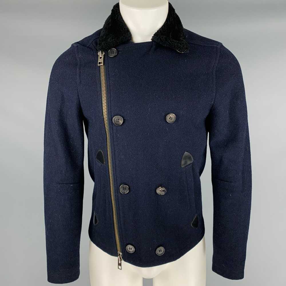 Allsaints Navy Black Wool Blend Zip Buttons Jacket - image 1