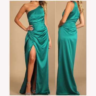 LULU'S sz M Dreaming of Elegance Dark Teal Satin … - image 1