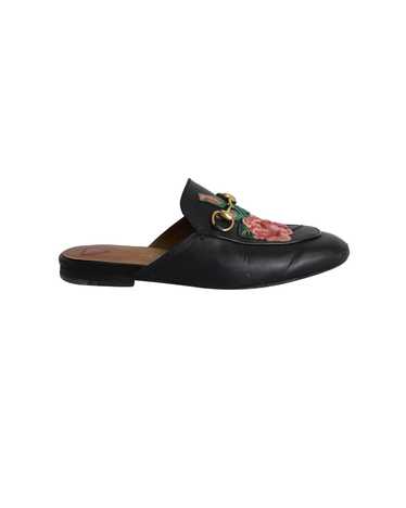 Gucci Rose-Embroidered Flat Mules with Horsebit Ha