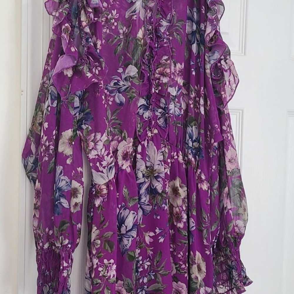 Floral Ruffle Cutout Shoulder Dress - image 10