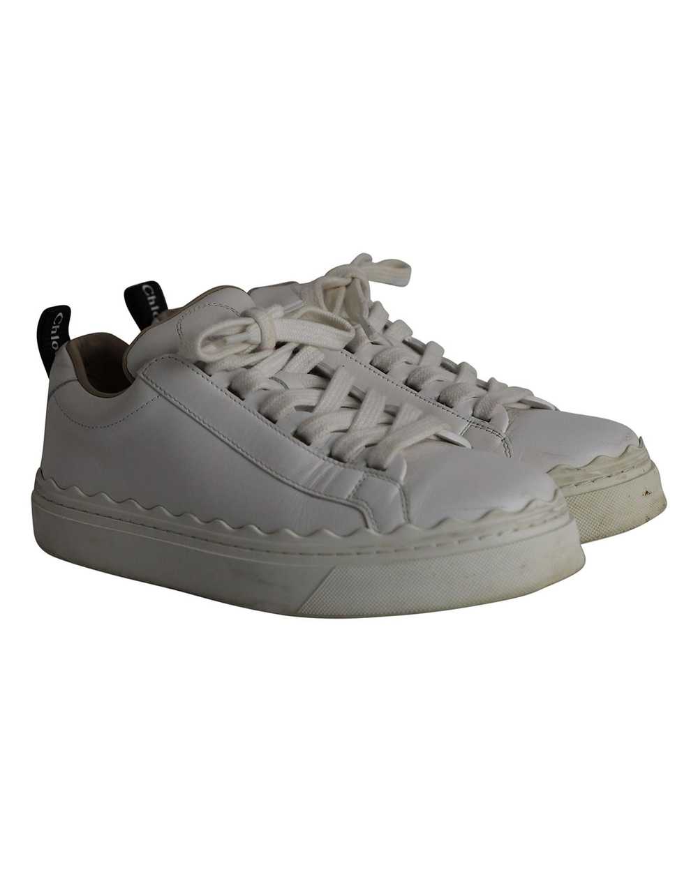 Chloe Classic White Leather Lace-up Sneakers with… - image 3