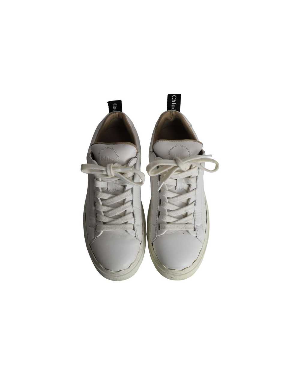 Chloe Classic White Leather Lace-up Sneakers with… - image 5